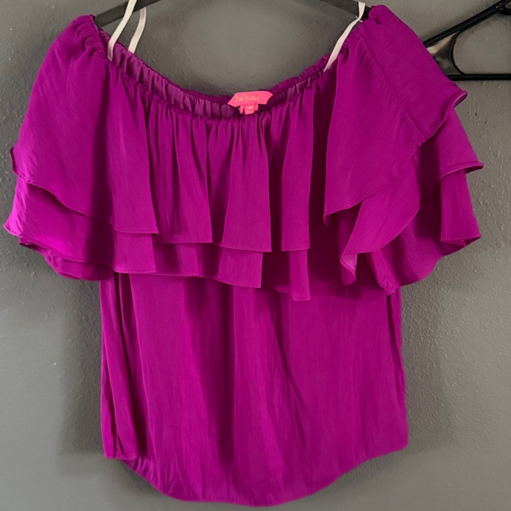 Lilly Pulitzer Magenta Off-Shoulder Ruffle Top